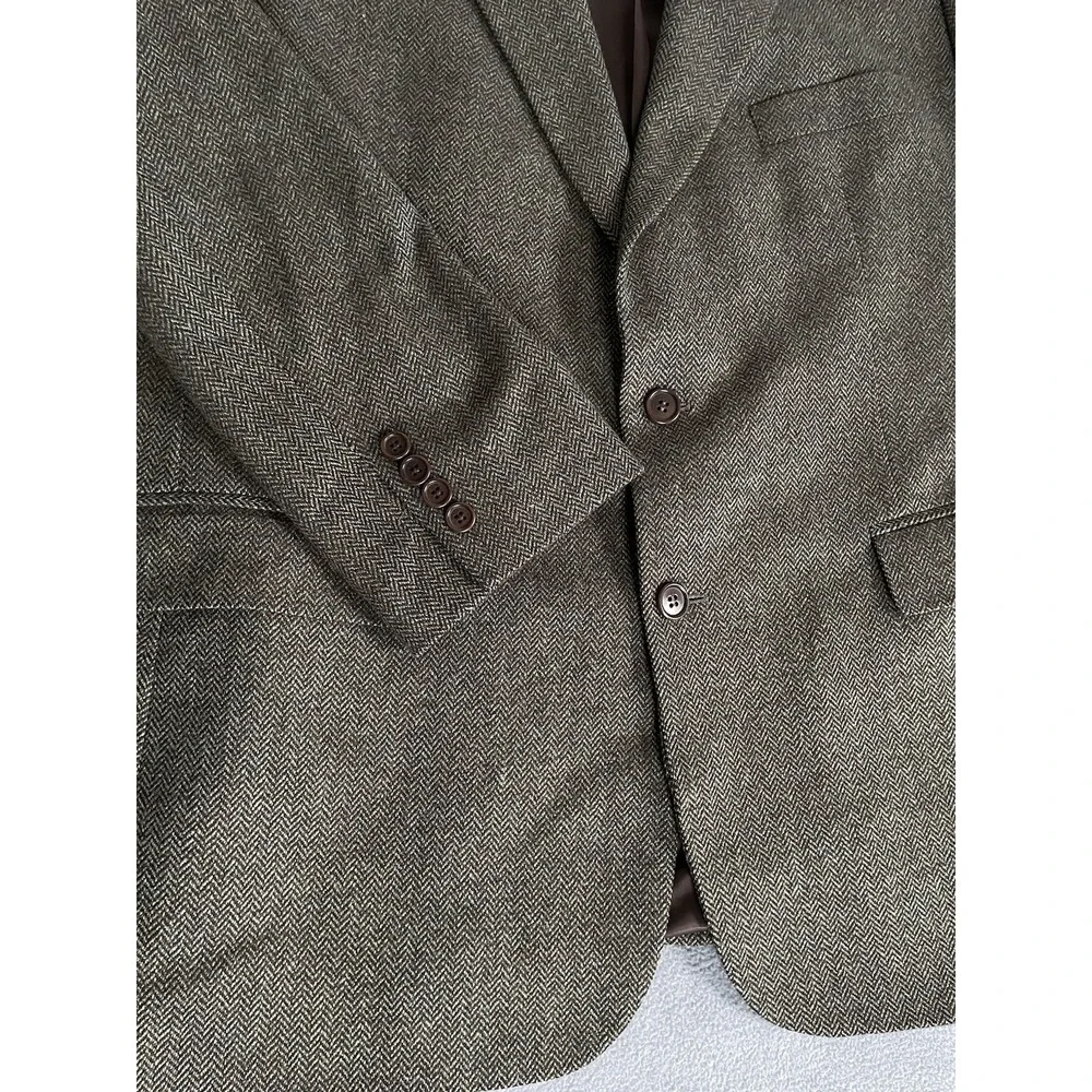 Brooks‎ Brothers 346 Men 46R Brown Herringbone Sport Blazer 100 Lambswool